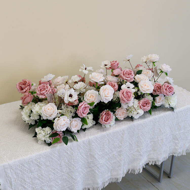 Roseytime White Dusty Pink Flower Runner Table Flower Decor#RTR044