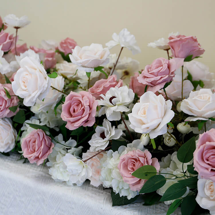 Roseytime White Dusty Pink Flower Runner Table Flower Decor#RTR044
