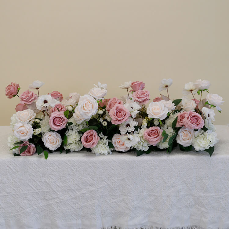 Roseytime White Dusty Pink Flower Runner Table Flower Decor#RTR044
