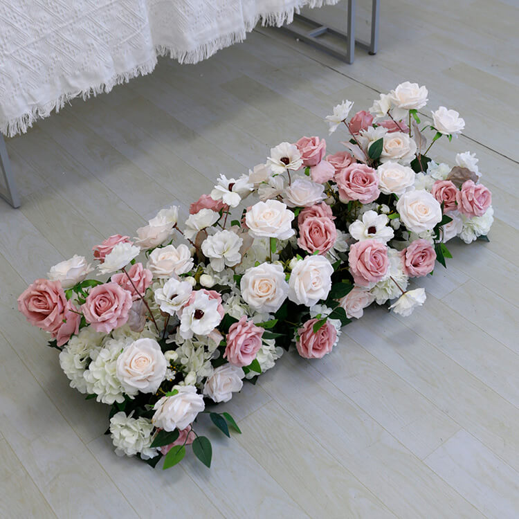 Roseytime White Dusty Pink Flower Runner Table Flower Decor#RTR044
