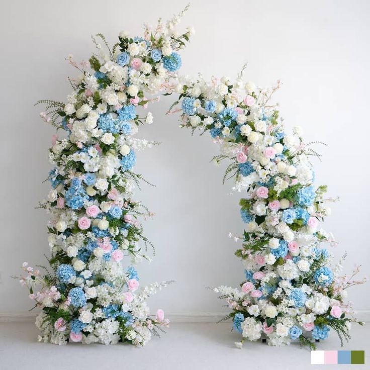 Roseytime Blue&Pink Flower Pillars Arch with Frame #RTP130