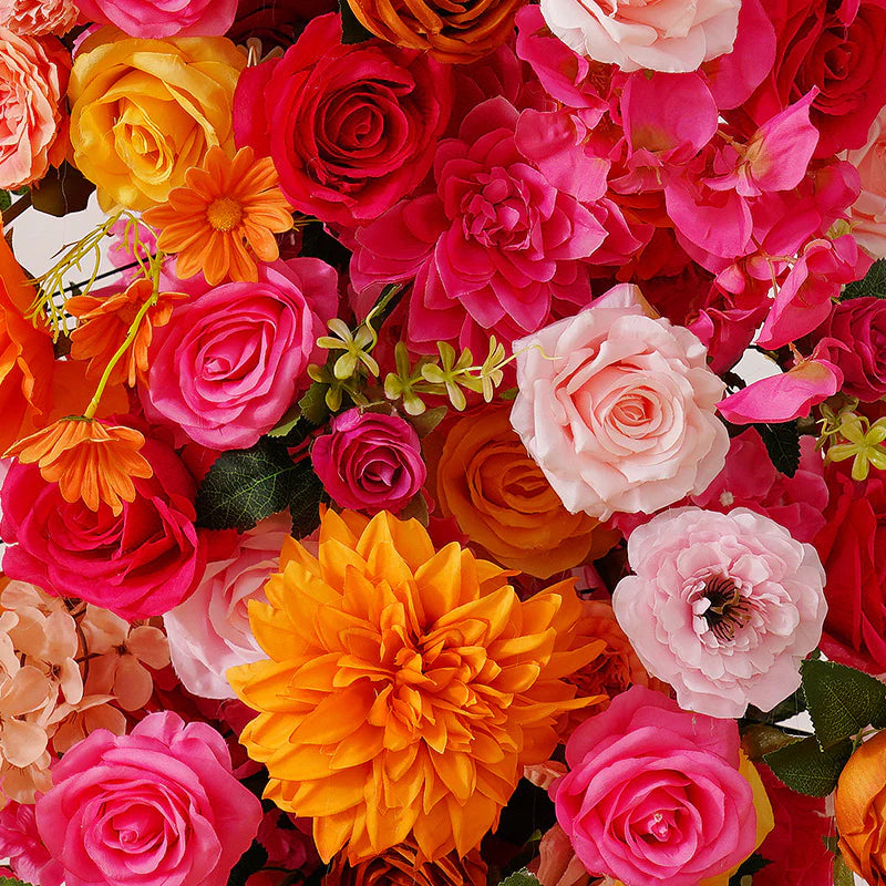Roseytime Fuchsia&Orange Flower Pillars Arch with Frame #RTP067