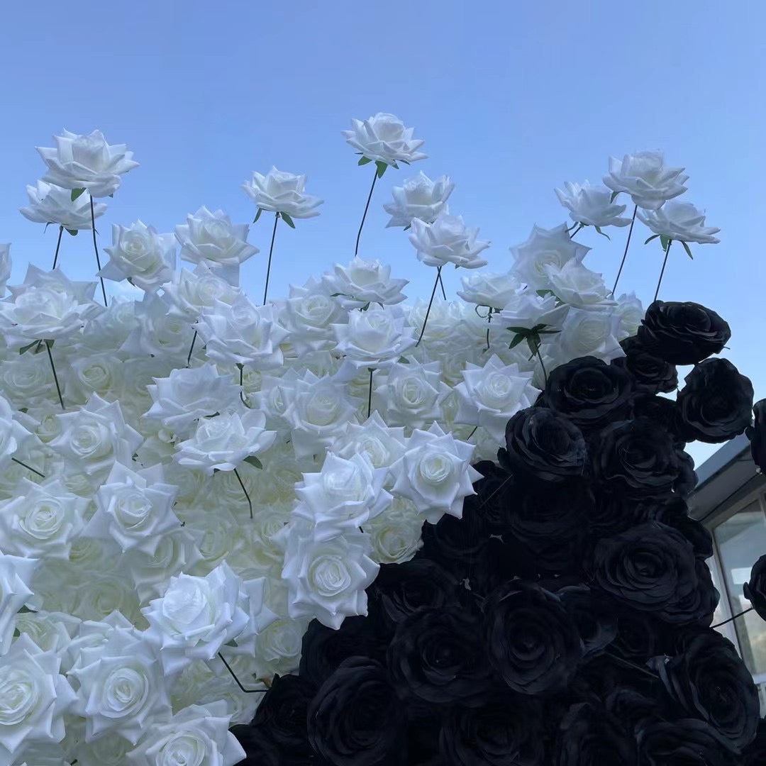 Roseytime 3D White&Black Flower Wall Roll Up Fabric Back #RTW415