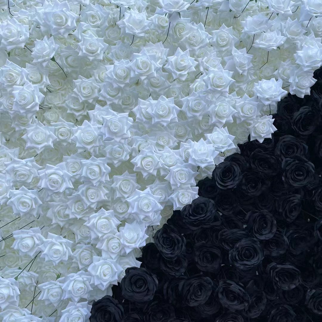 Roseytime 3D White&Black Flower Wall Roll Up Fabric Back #RTW415