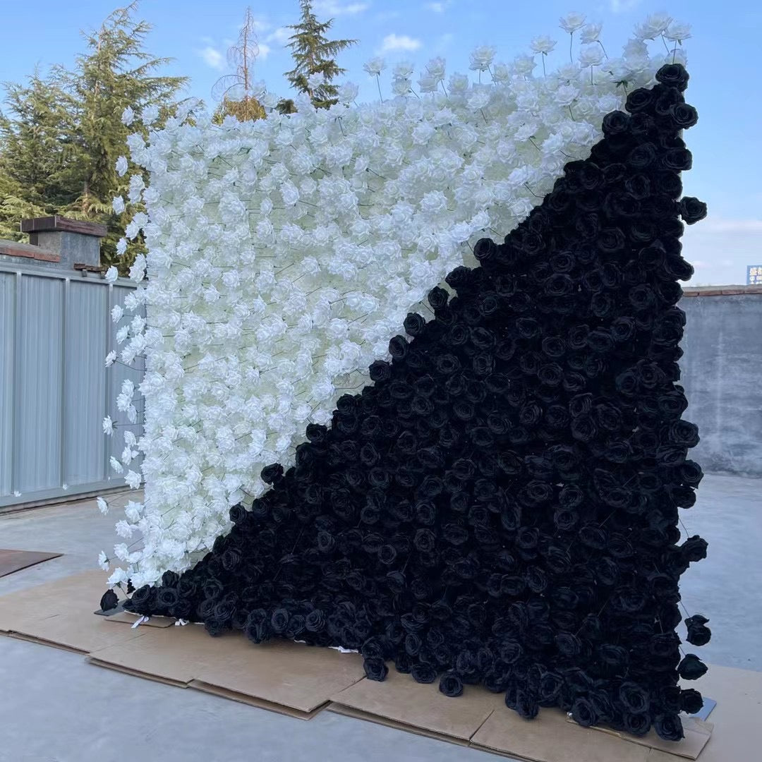 Roseytime 3D White&Black Flower Wall Roll Up Fabric Back #RTW415