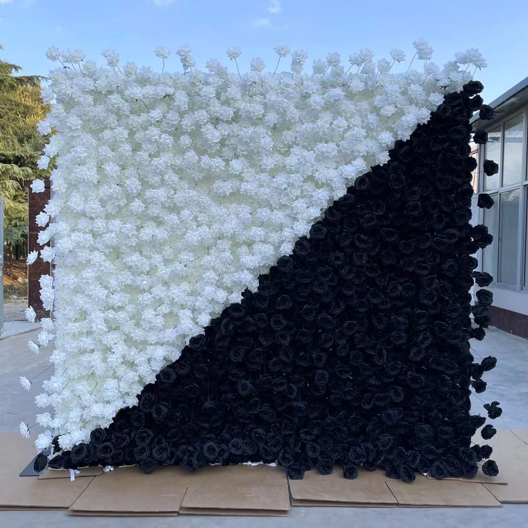 Roseytime 3D White&Black Flower Wall Roll Up Fabric Back #RTW415