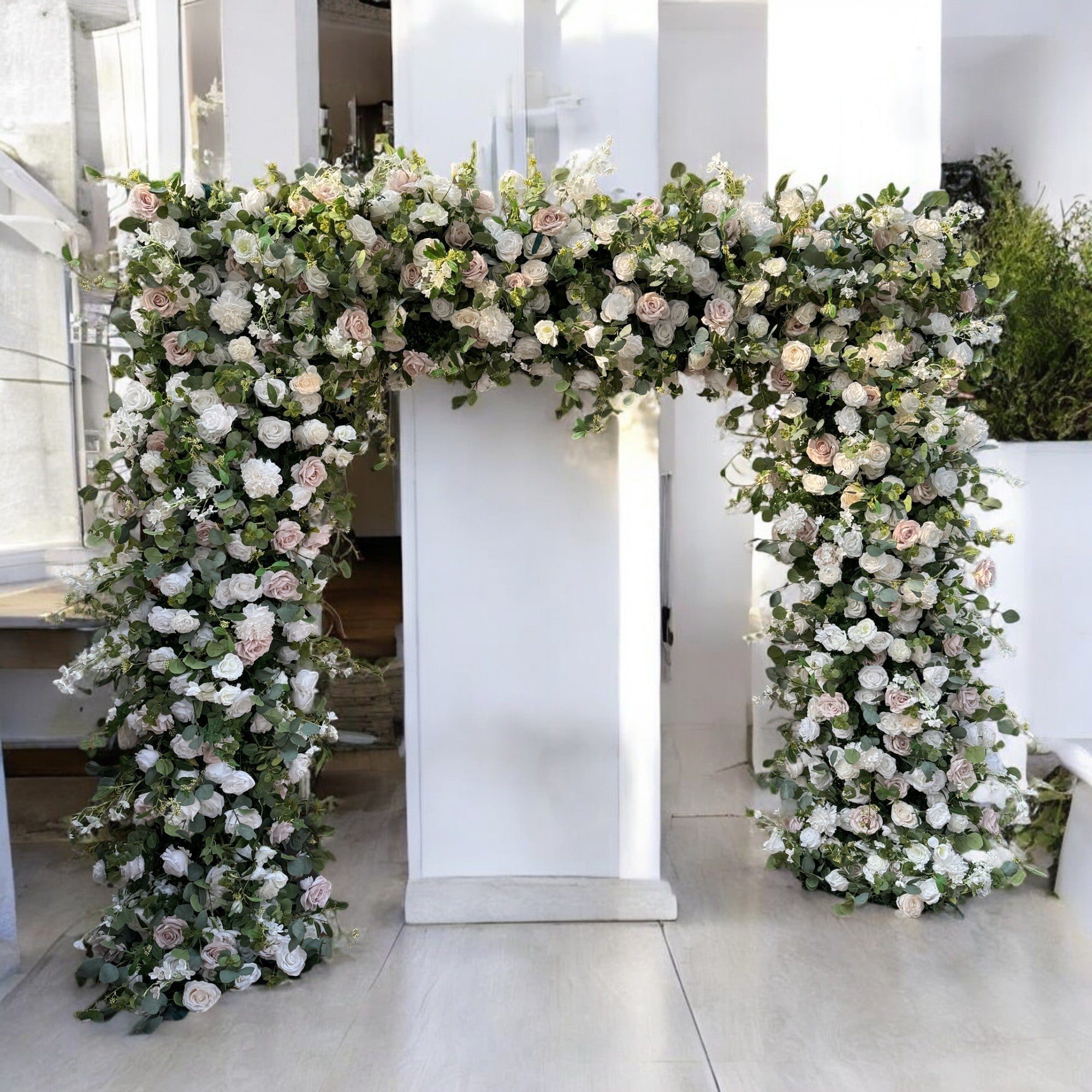 Roseytime White Blush Pink Square Flower Arch Fabric Back#RTA055