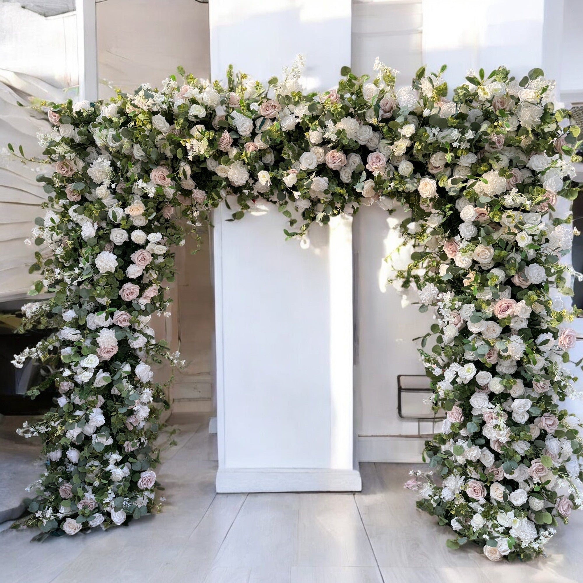 Roseytime White Blush Pink Square Flower Arch Fabric Back#RTA055