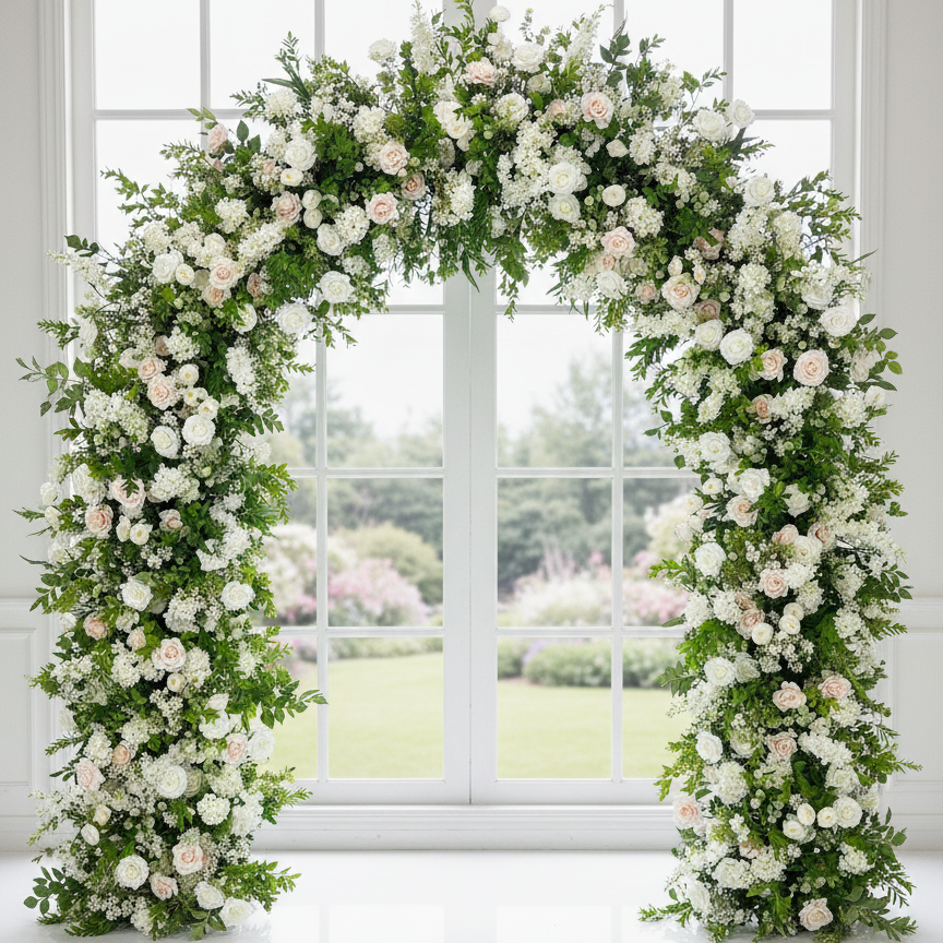 RoseyTime Blushing Pink Flower Arch n-shape Round Arch #RTA379