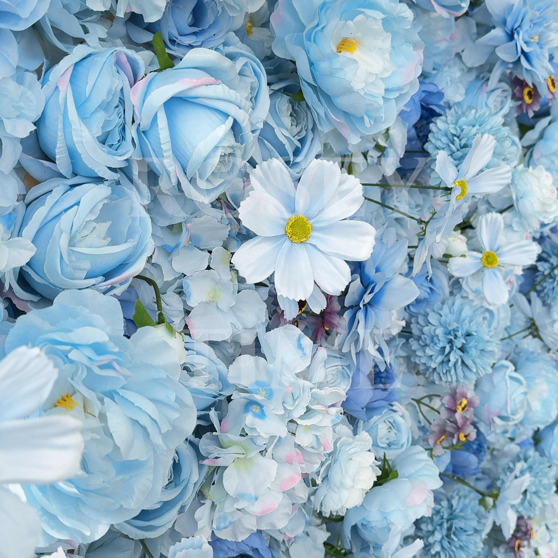 Roseytime 3D Blue Flower Wall Roll Up Fabric Back #RTW001