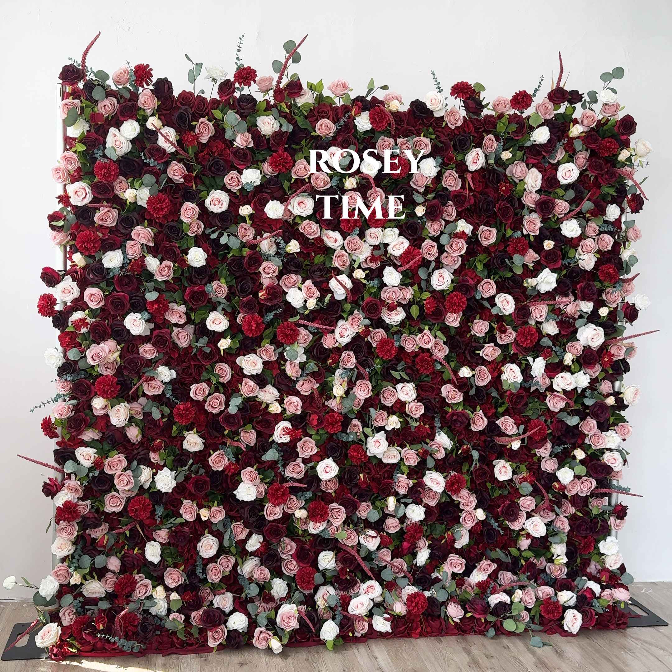 Roseytime 5D Burgundy&Red Flower Wall Roll Up Fabric Back #RTW311