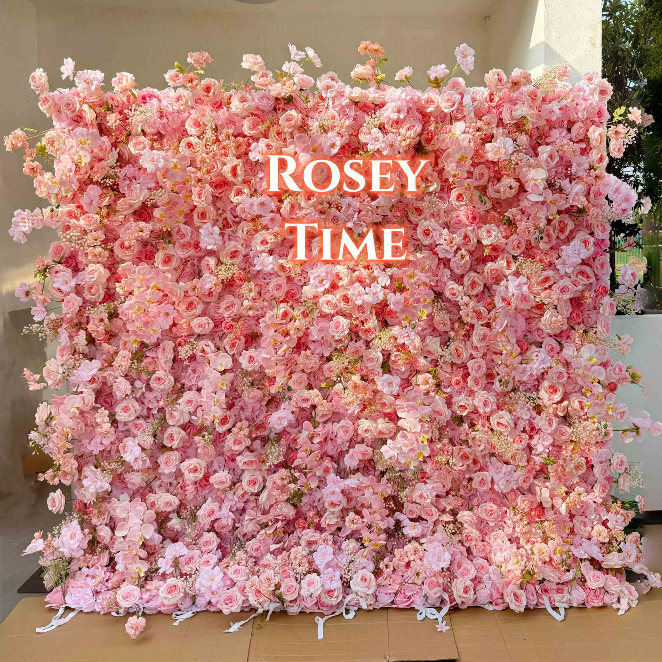 Roseytime 5D Pink Flower Wall Roll Up Fabric Back #RTW133