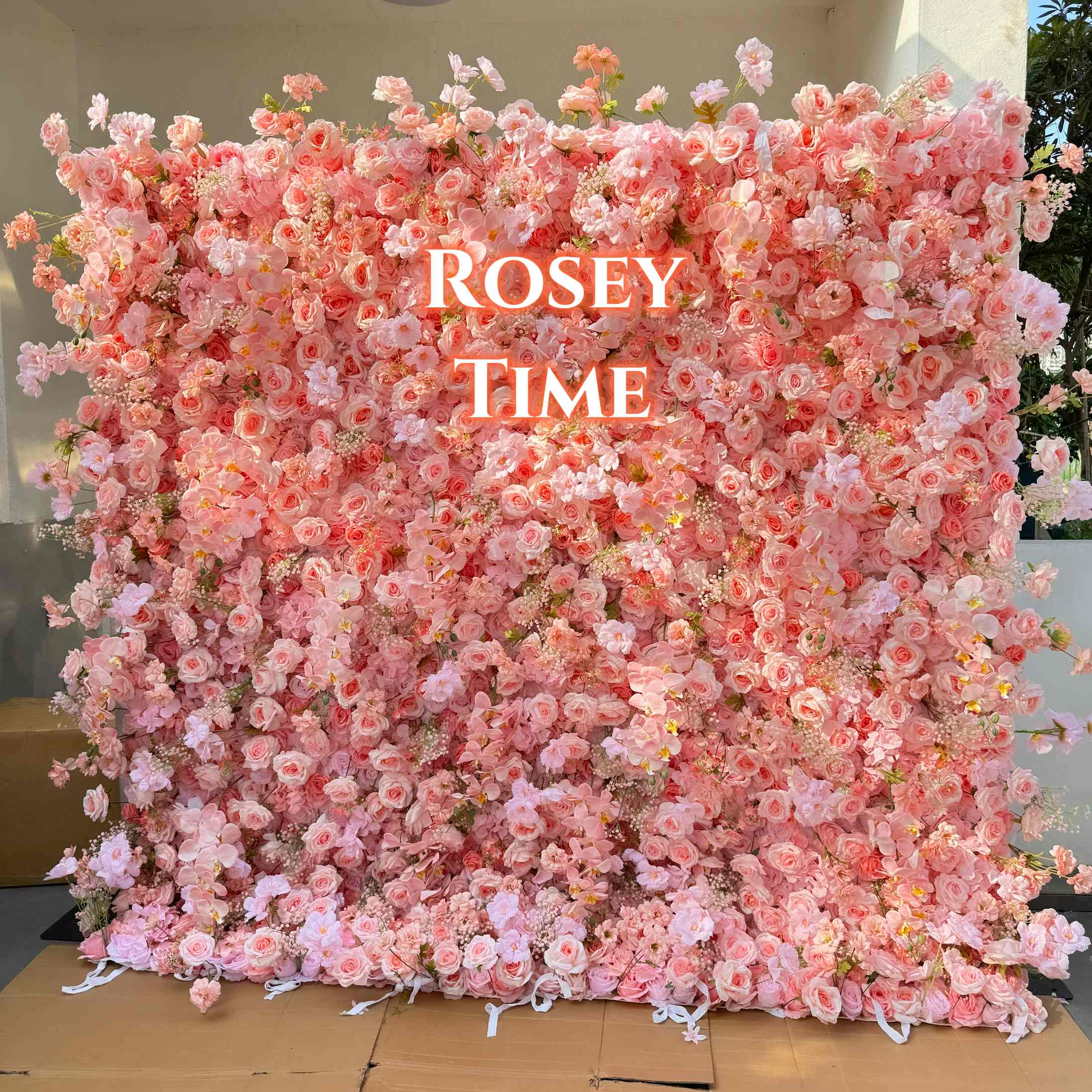 Roseytime 5D Pink Flower Wall Roll Up Fabric Back #RTW133