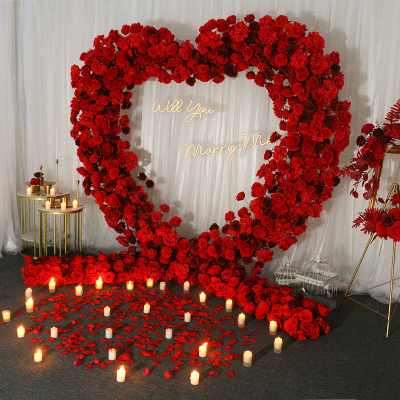 RoseyTime Red Heart Flower Arch Fabric Back With Frame #RTA391