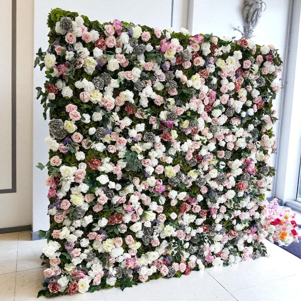 Roseytime 5D Blush & Sage Garden Flower Wall Roll Up Fabric Back #RTW360