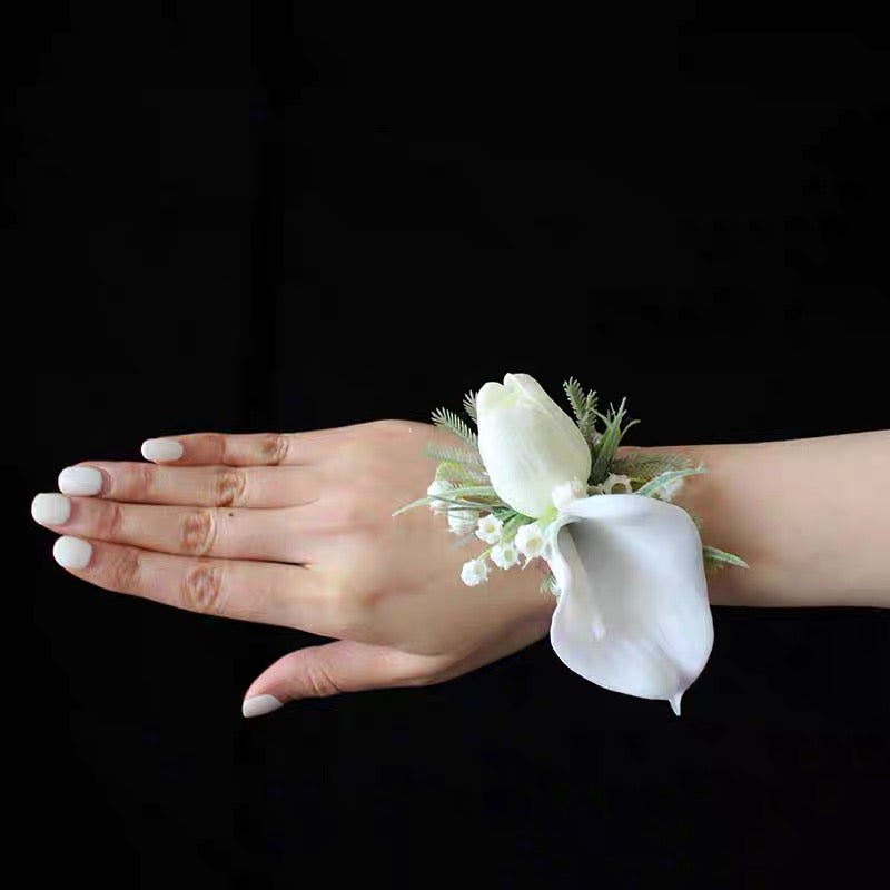 white lily wrist corsage Roseytime White Calla Lily Wrist Corsage for Wedding RTWC008
