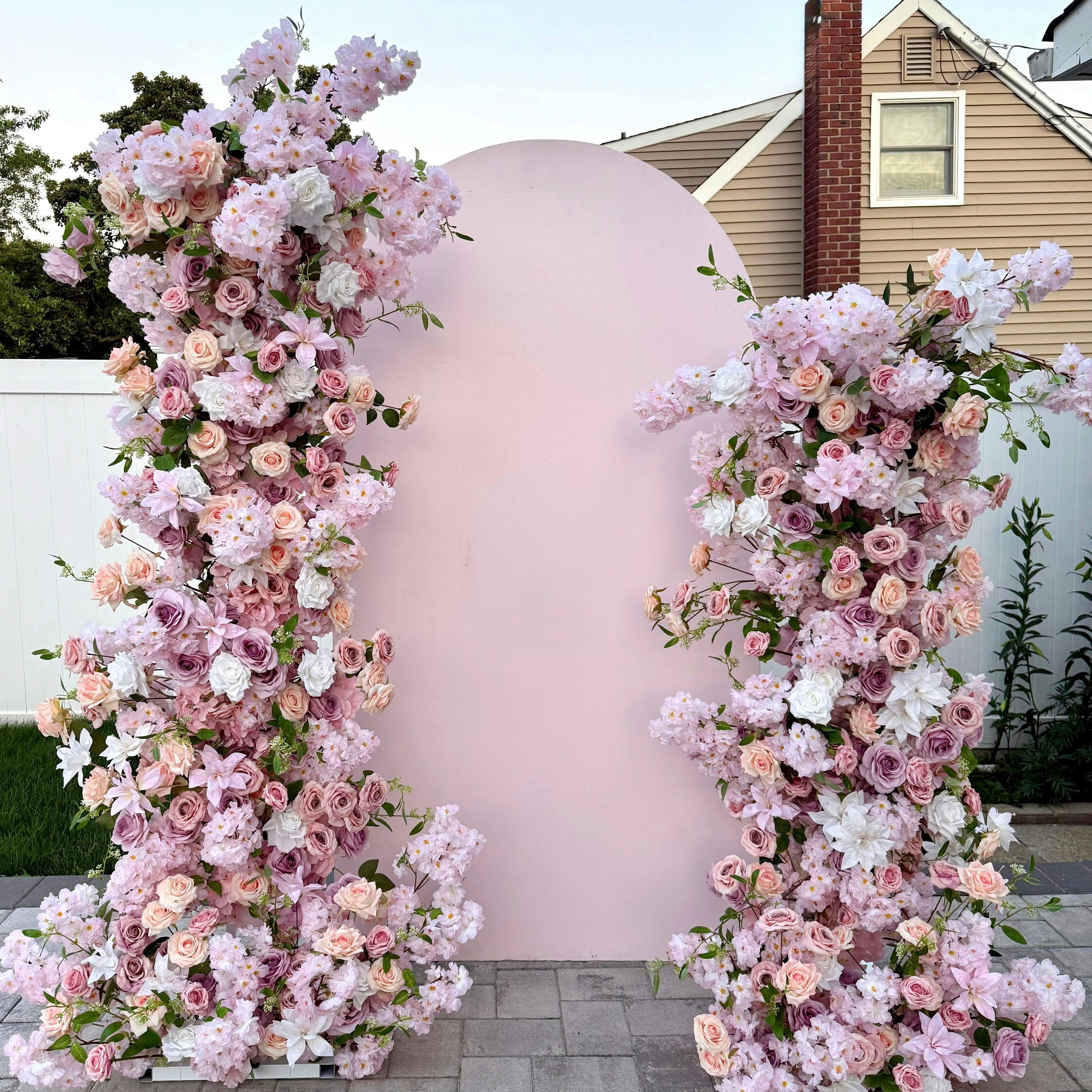 Roseytime Dusty Pink With Lavender Pink Flower Pillars Arch with Frame #RTP071