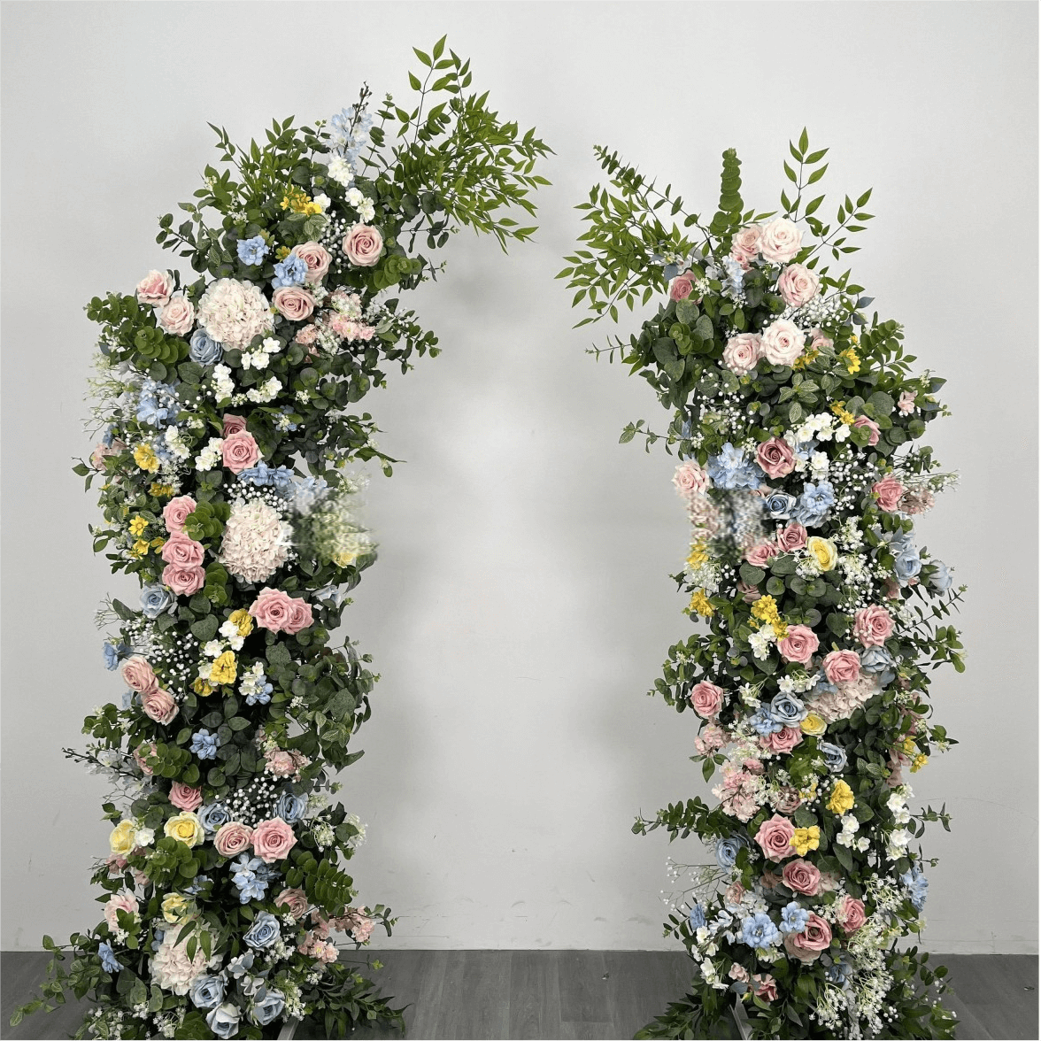 Roseytime Blue&Pink Floral Pillars Arch Dusty Pink Flowers with Frame #RTP020