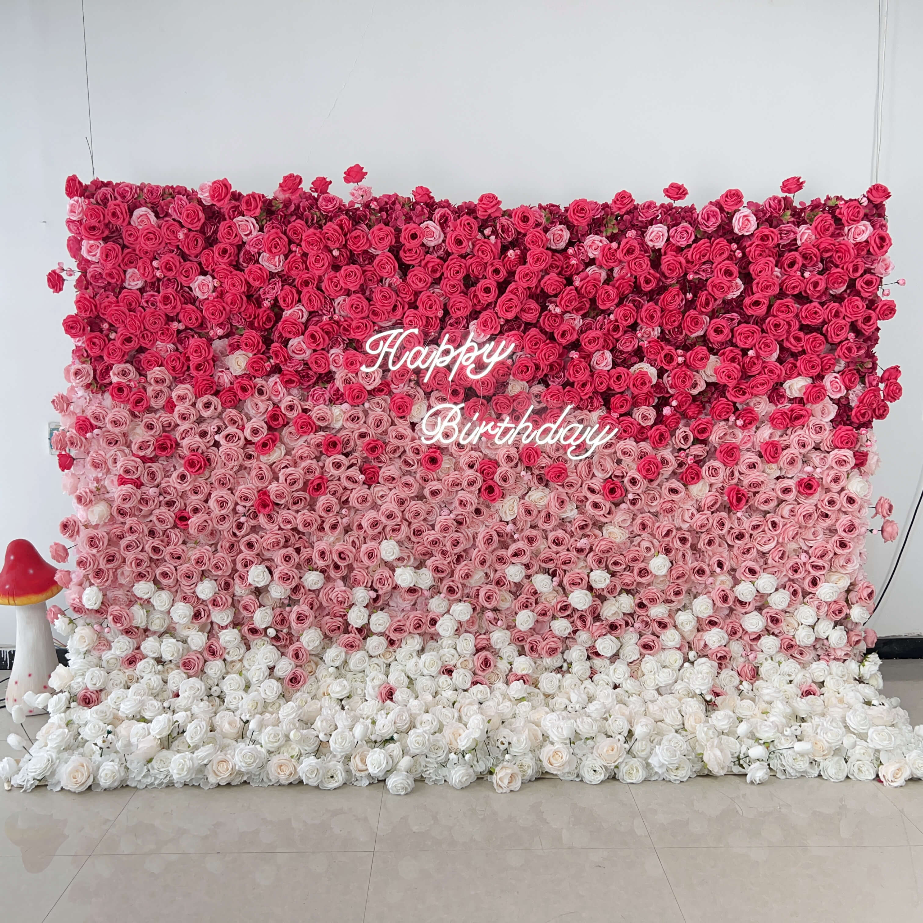 Roseytime 5D Gradient Flower Wall Red Pink Roll Up Fabric Back #RTW246