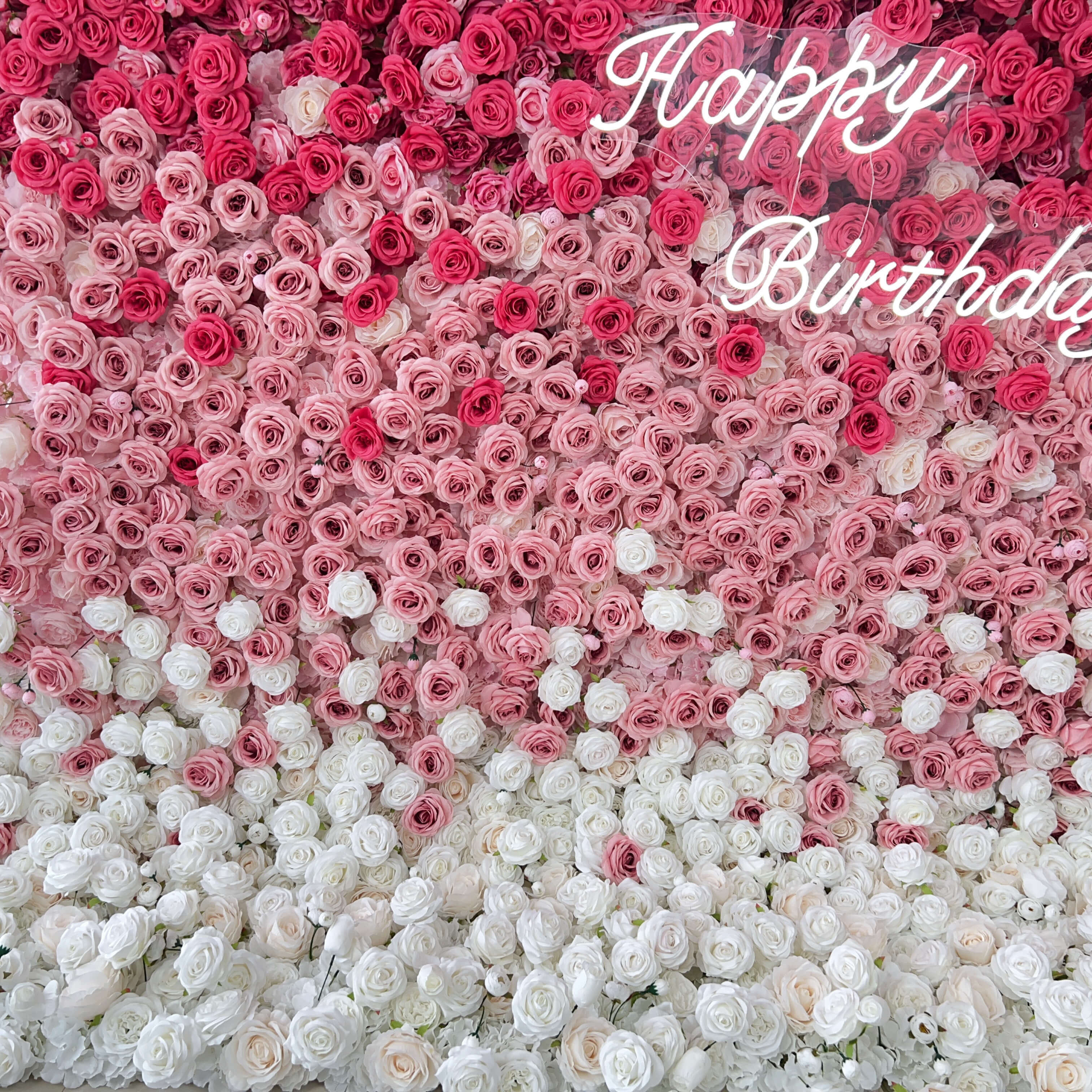 Roseytime 5D Gradient Flower Wall Red Pink Roll Up Fabric Back #RTW246