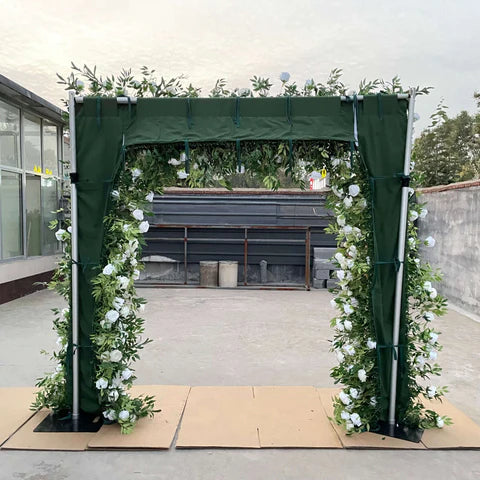 💥BF-Sale: Wedding Square Flower Arch 8x8ft White&Green Fabric Back Backdrop #RTA024