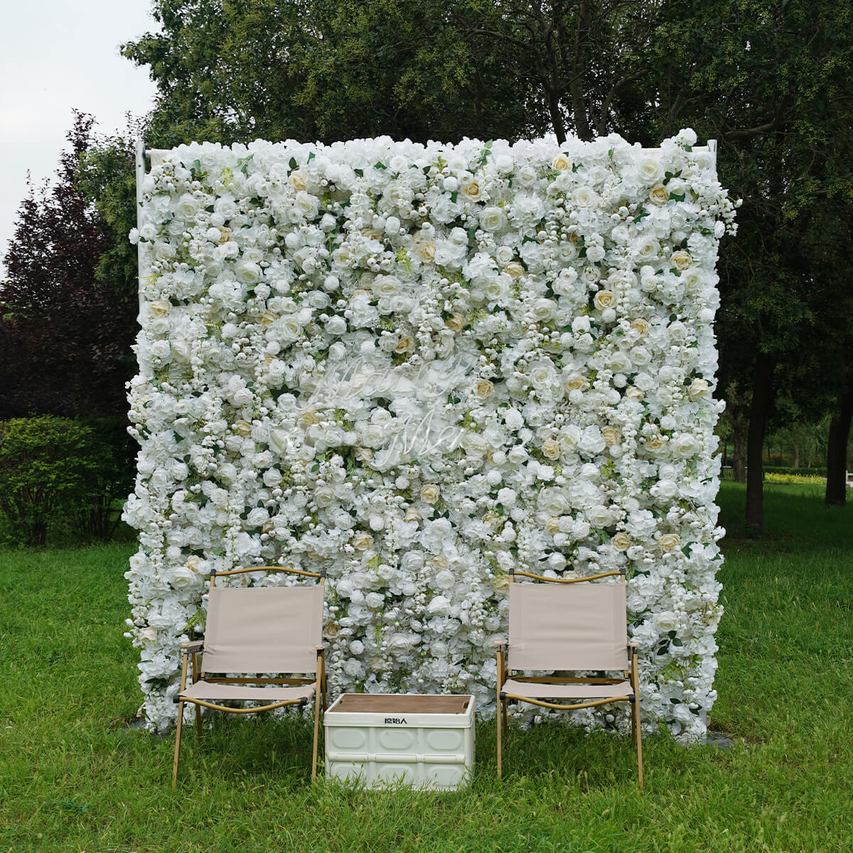 Roseytime White&Green Artificial Flower Wall Rolling Up Hanging Flowers Wedding Backdrop Decor for Birthday Event Party