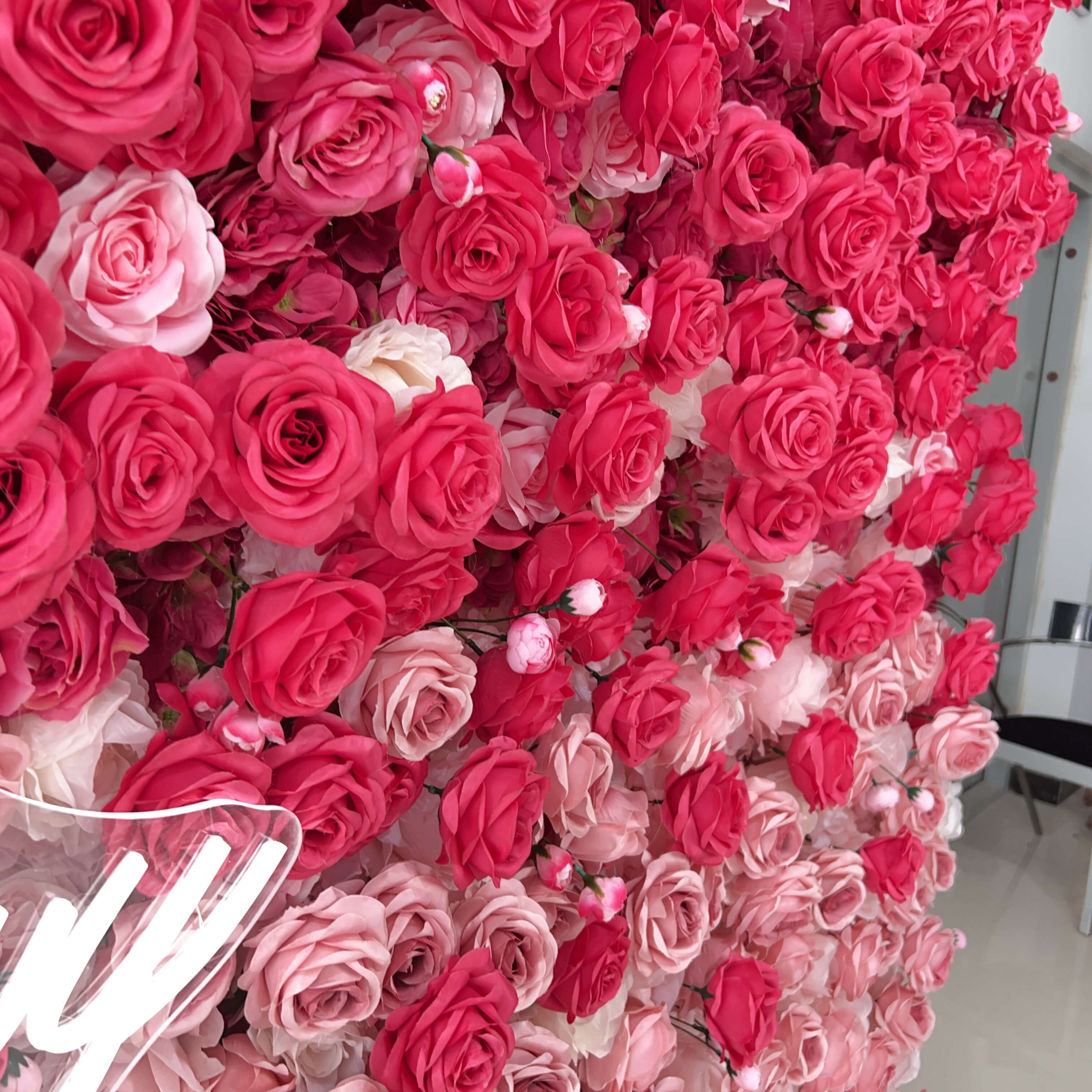 Roseytime 5D Gradient Flower Wall Red Pink Roll Up Fabric Back #RTW246