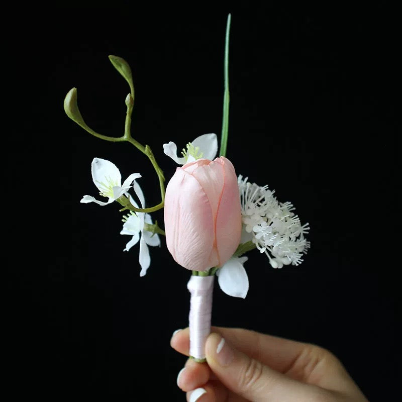 Roseytime Light Pink Tulip Boutonniere for Wedding RTBN019