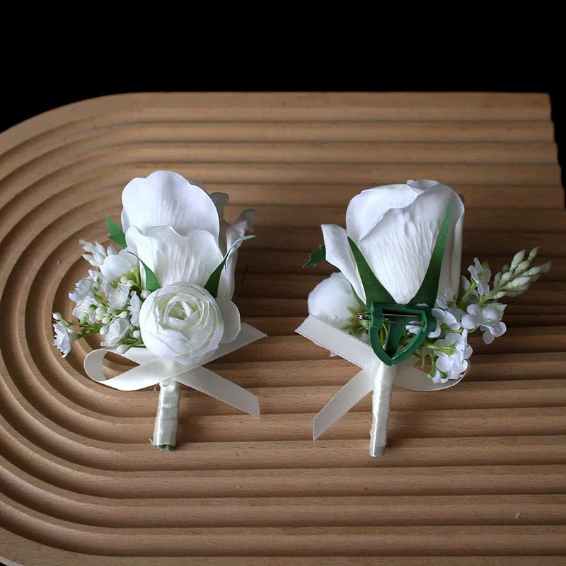 Roseytime White Rose Boutonniere for Wedding RTBN001