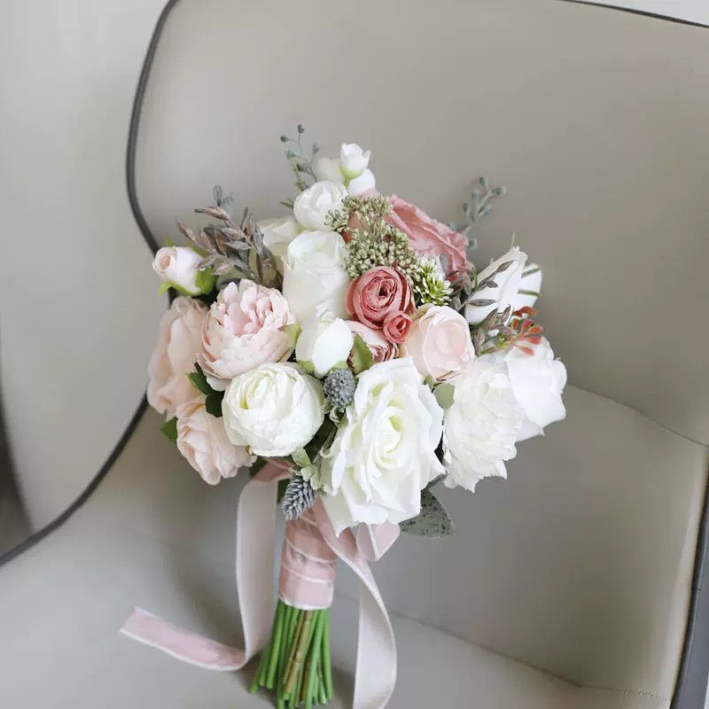 Roseytime Bride/Bridesmaid Bouquet in Pink&White Artificial Flowers