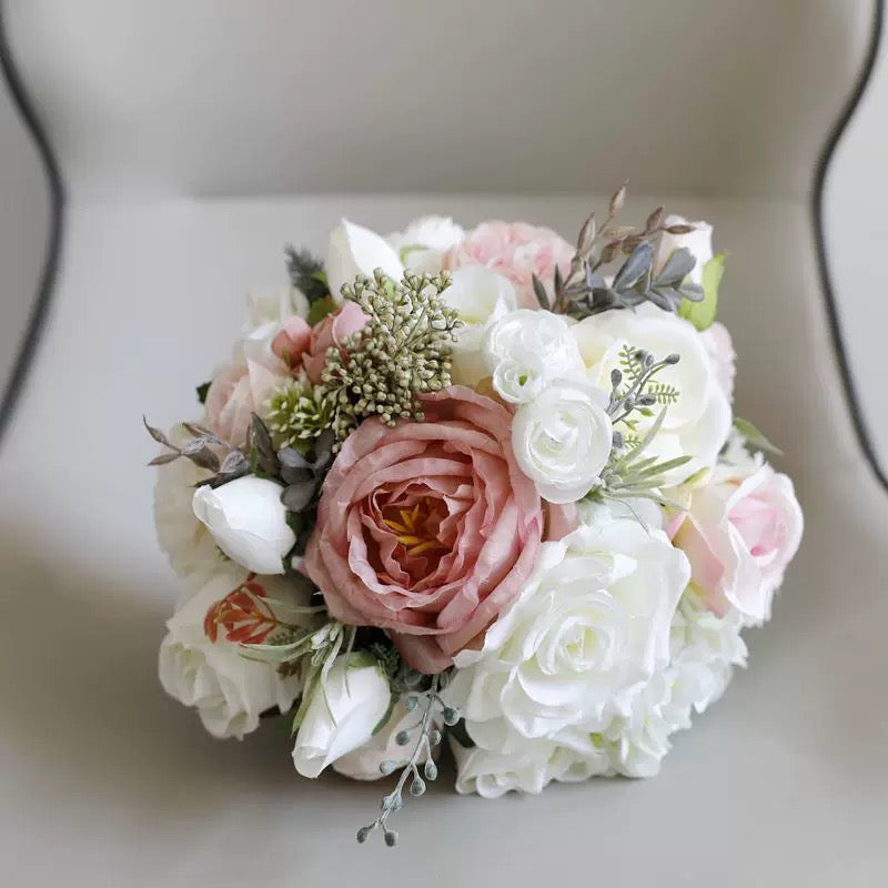 Roseytime Bride/Bridesmaid Bouquet in Pink&White Artificial Flowers