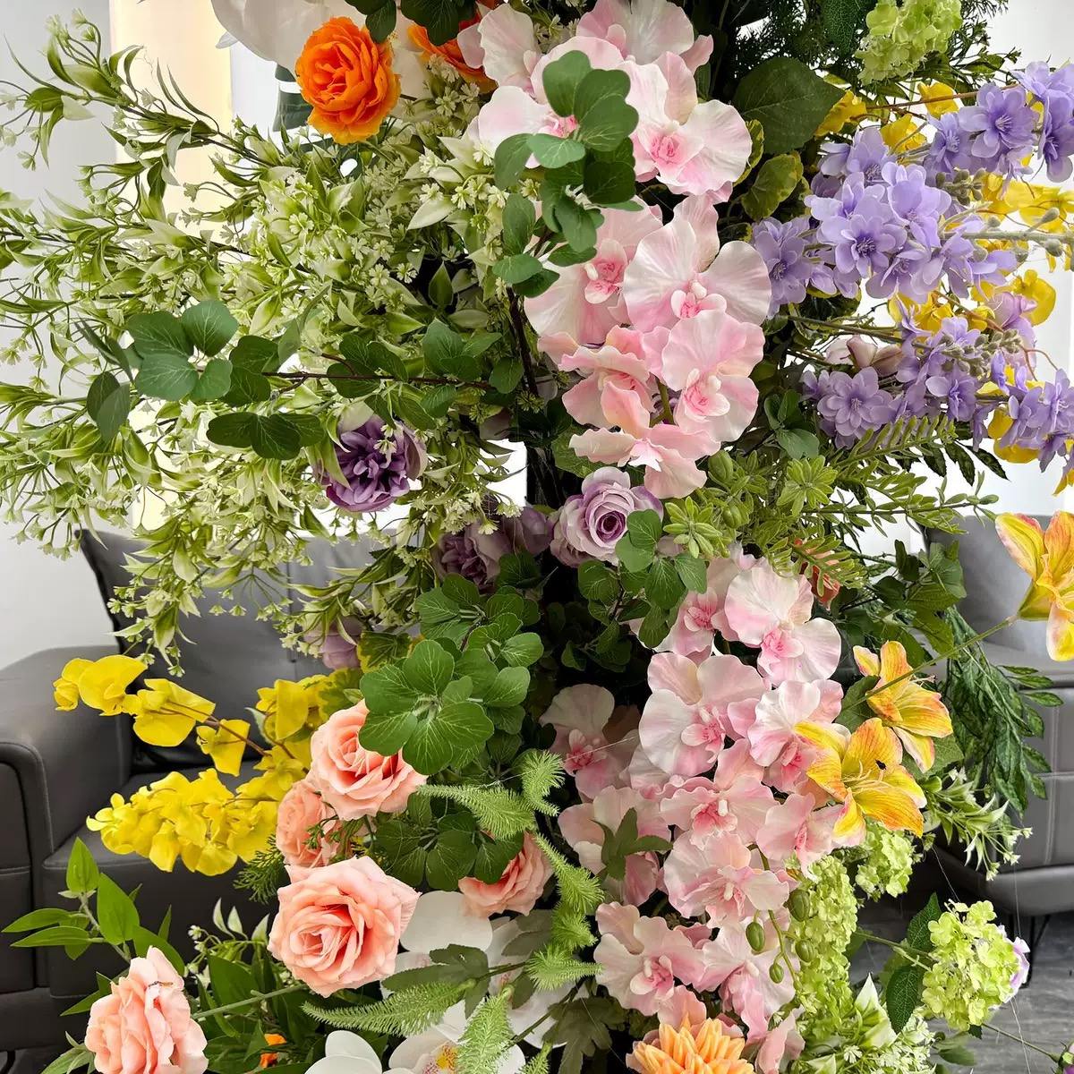 Roseytime Vibrant Yellow Green Flower Pillars Arch with Frame #RTP112