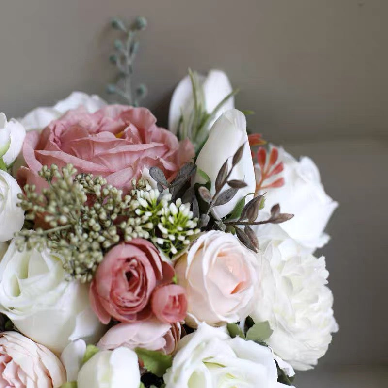 Roseytime Bride/Bridesmaid Bouquet in Pink&White Artificial Flowers