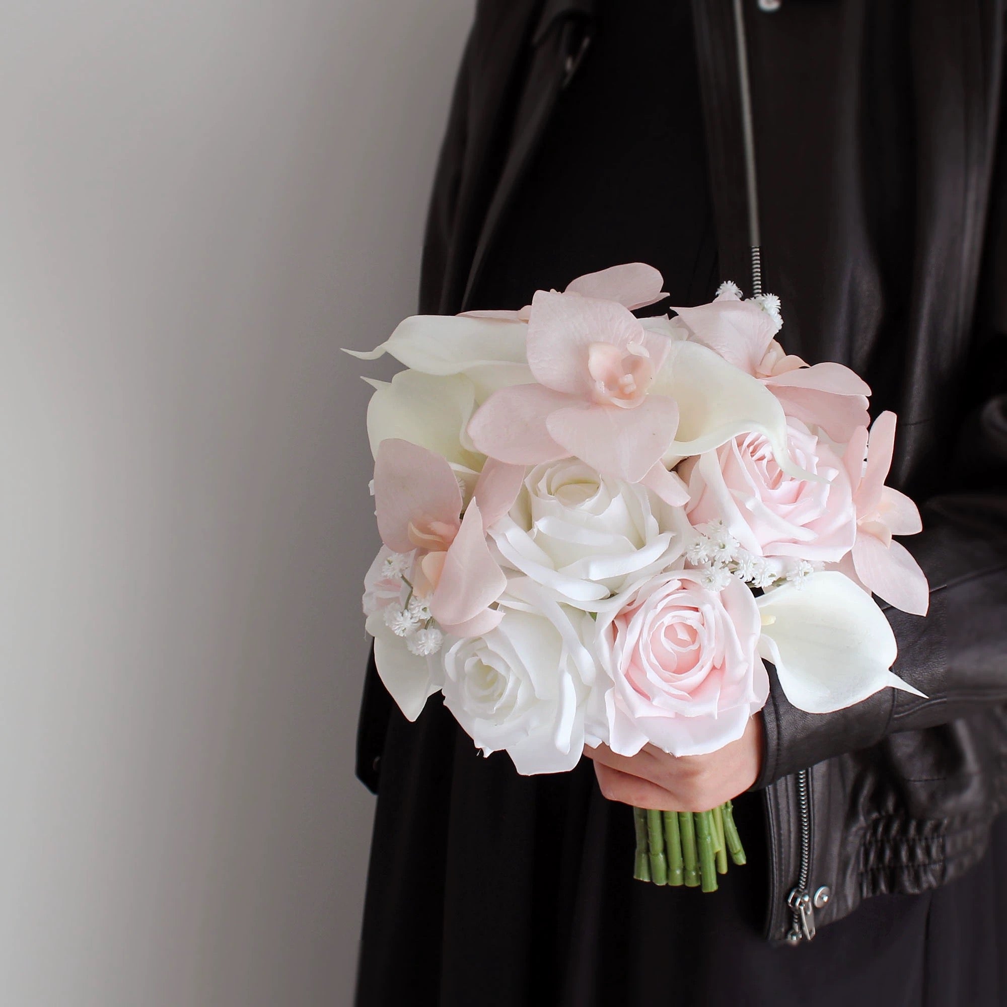 Roseytime Bride/Bridesmaid Bouquet in White&Light Pink Artificial Flowers