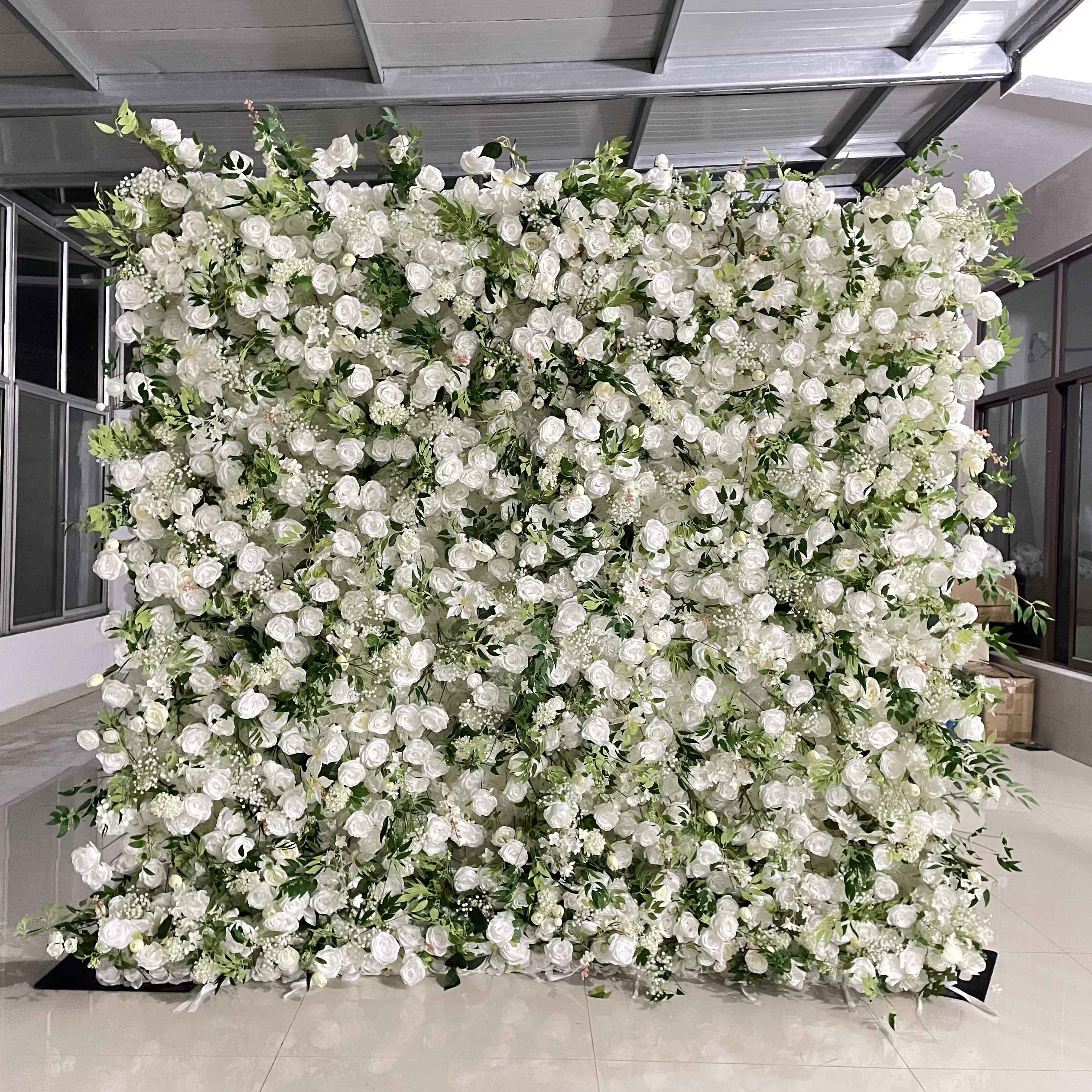💥BF-Sale:5D Green&White Flower Wall Roll Up Fabric Back #RTW076