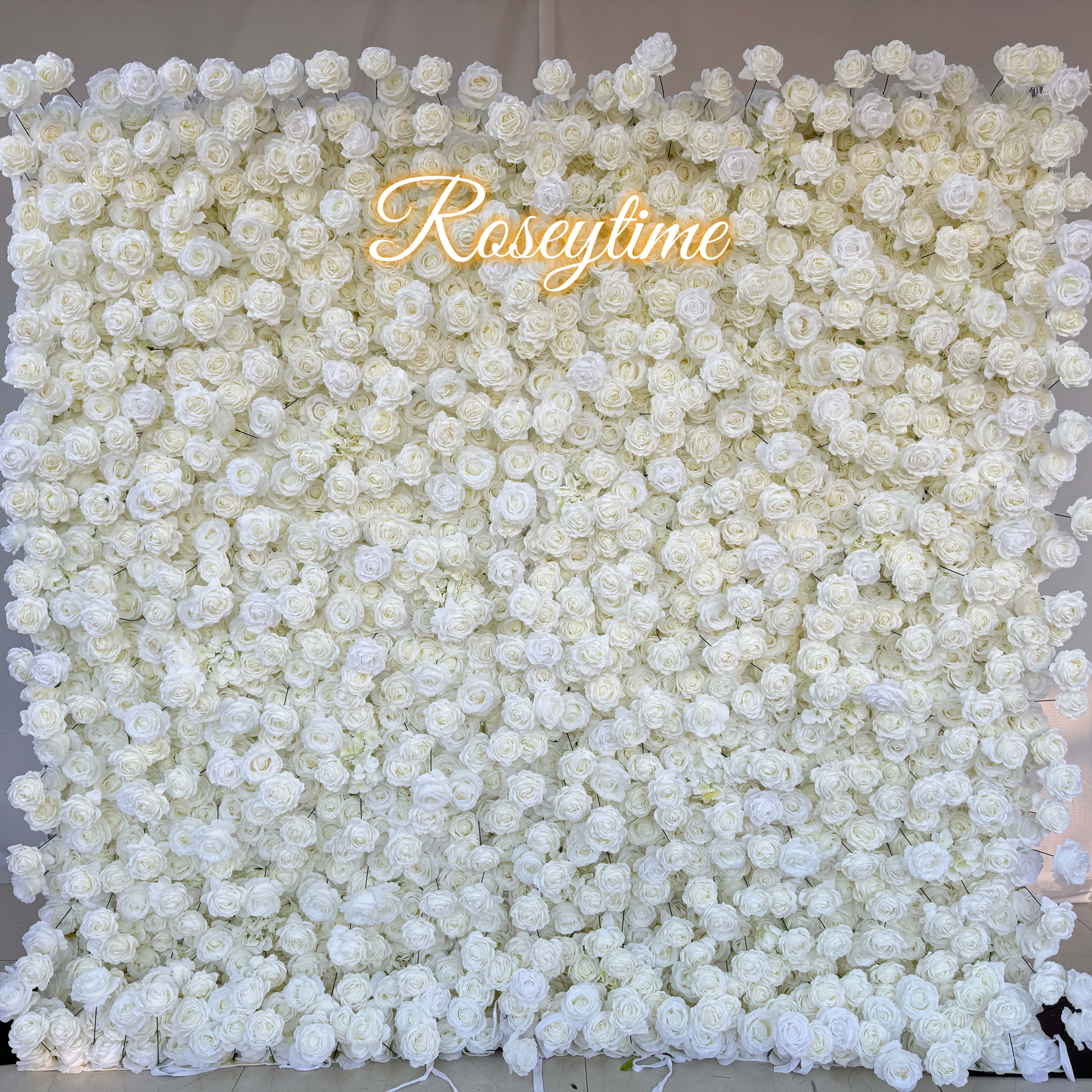 Roseytime 5D White&Cream White Flower Wall Roll Up Fabric Back#RTW019