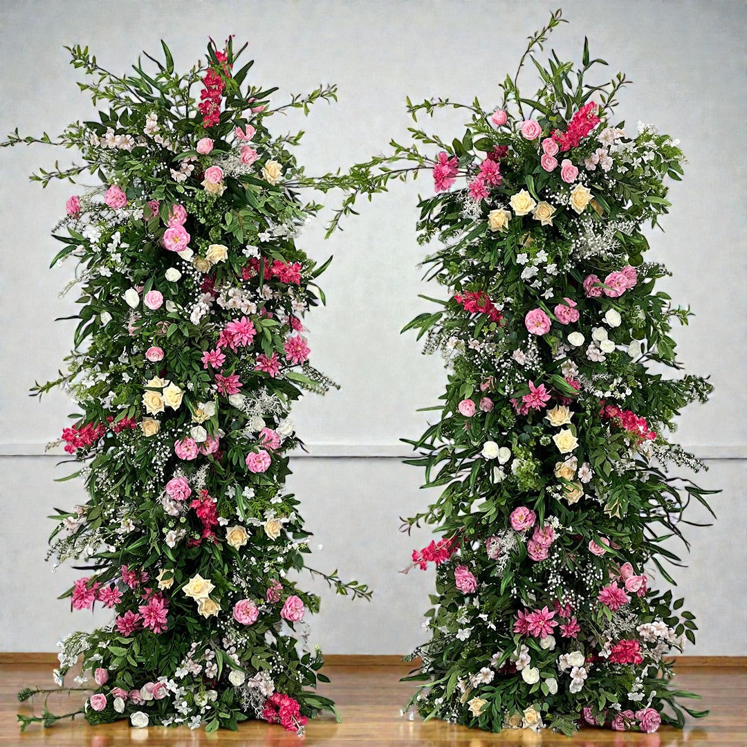 B1G1-Sale: 2026 Green&Hot Pink Flower Pillars Arch with Frame #RTP129