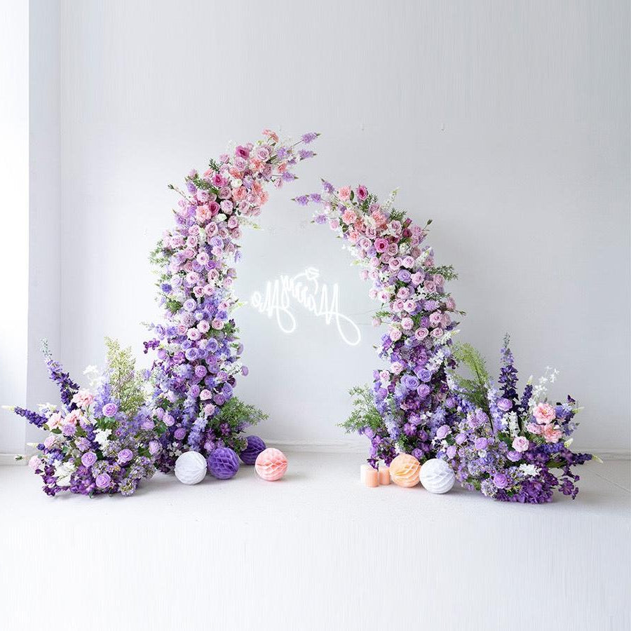 Roseytime Purple Flower Pillars Arch with Frame #RTP008