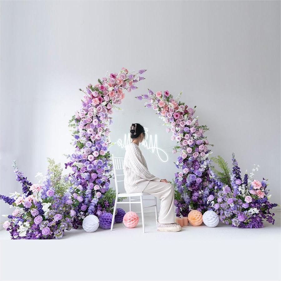 Roseytime Purple Flower Pillars Arch with Frame #RTP008