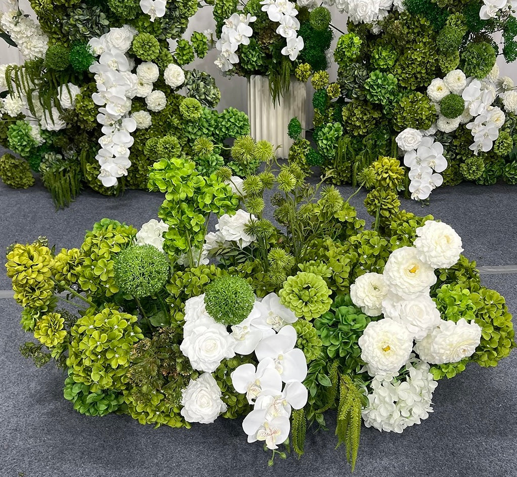 Roseytime 2026 White&Green Flower Pillars Arch with Frame #RTP124