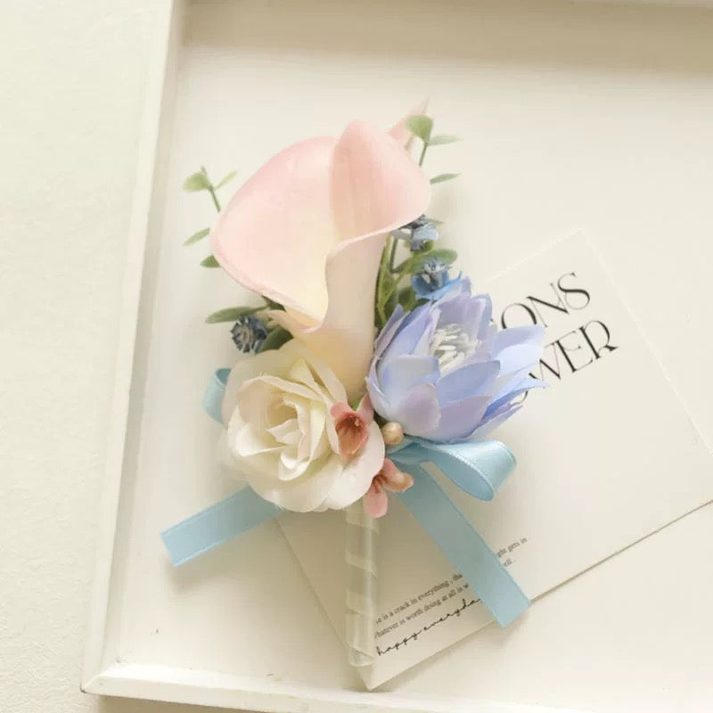 Roseytime Pink&Blue Boutonniere for Wedding RTBN038