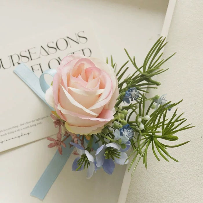 Roseytime Pink&Blue Wrist Corsage for Wedding RTWC019