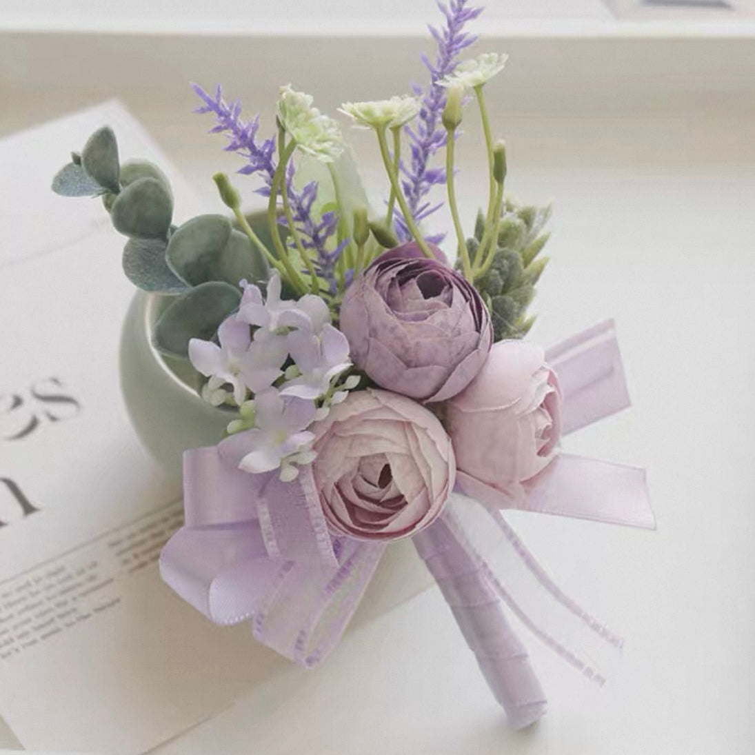 Roseytime Purple Flower Boutonniere for Wedding RTBN044