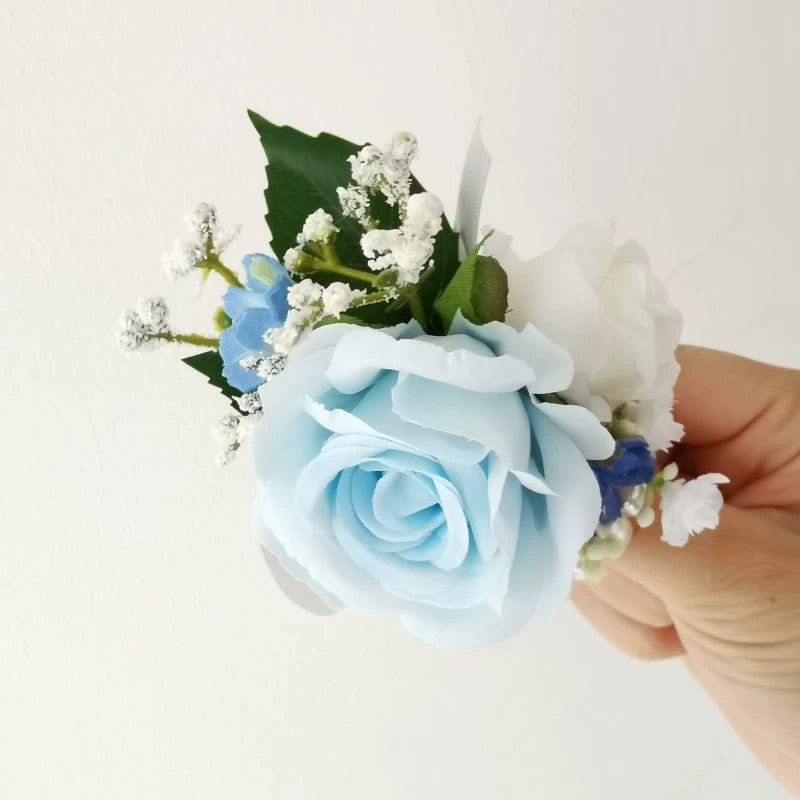 Roseytime Blue Flower Wrist Corsage for Wedding RTWC031
