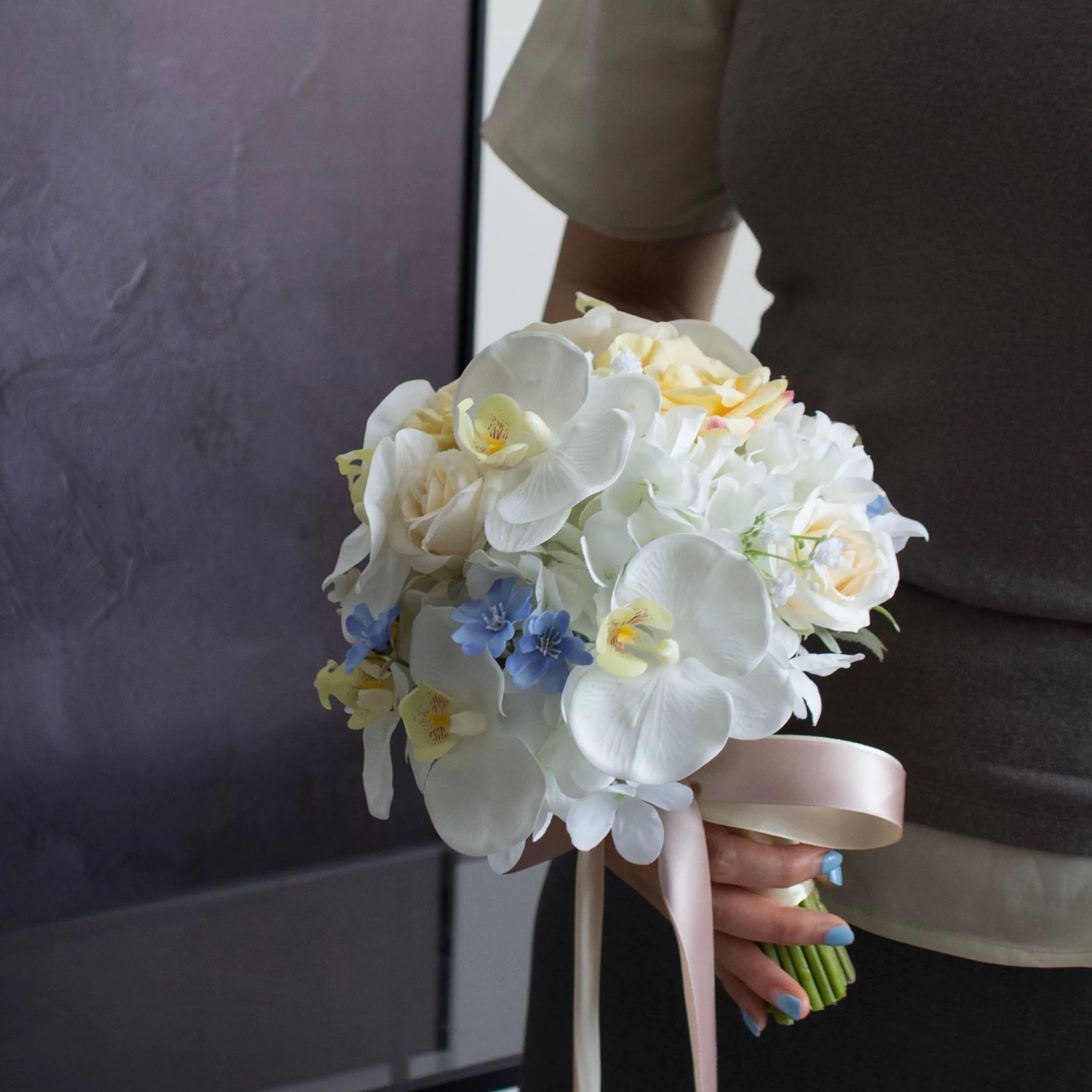 Roseytime Bride/Bridesmaid Bouquet in Blue&Yellow Flowers #RTBQ045