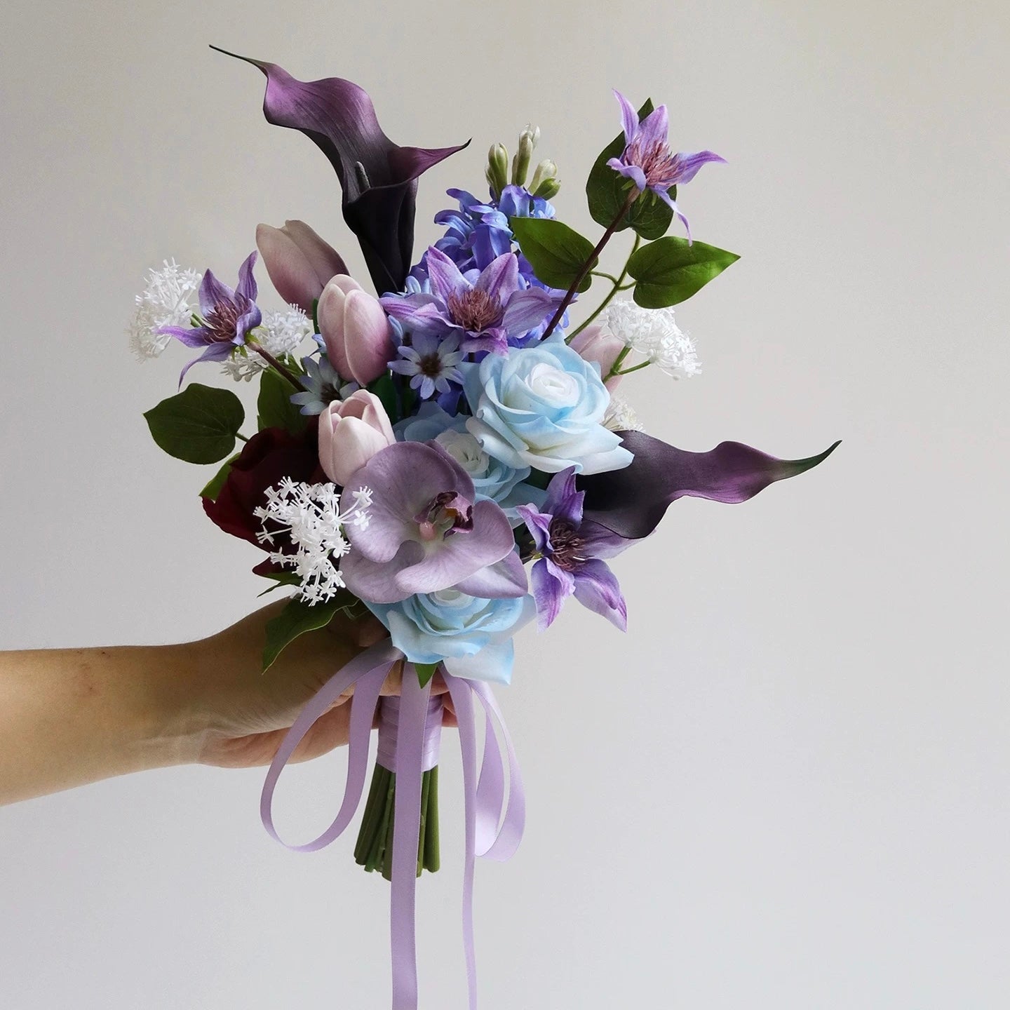 Roseytime Bride/Bridesmaid Bouquet in Puple Artificial Flowers #RTBQ038