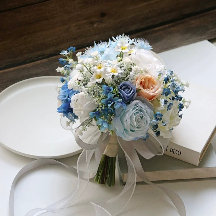 Roseytime Bride/Bridesmaid Bouquet in Blue Artificial Flowers #RTBQ037