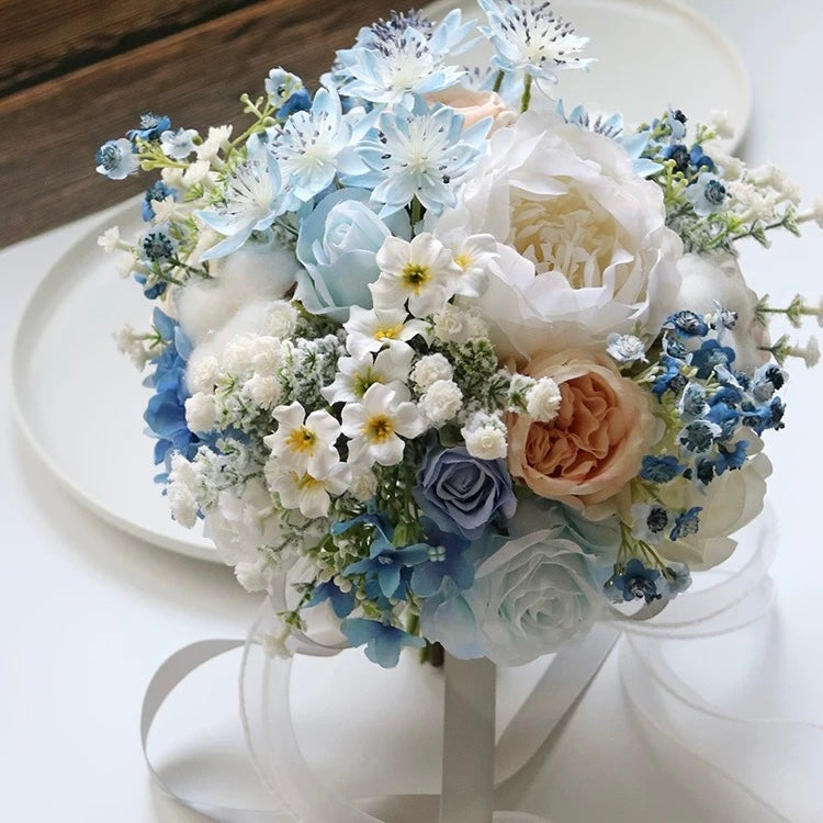 Roseytime Bride/Bridesmaid Bouquet in Blue Artificial Flowers #RTBQ037
