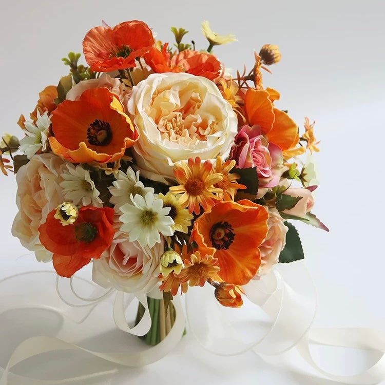 Roseytime Bride/Bridesmaid Bouquet in Orange Artificial Flowers #RTBQ036