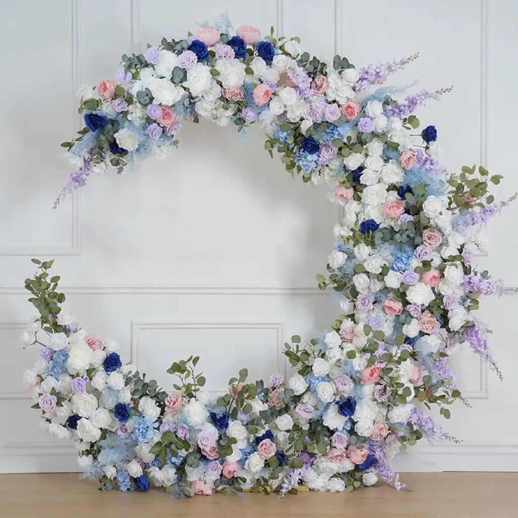 RoseyTime Blue Moon Crescent Arch Flower Backdrop Fabric Back